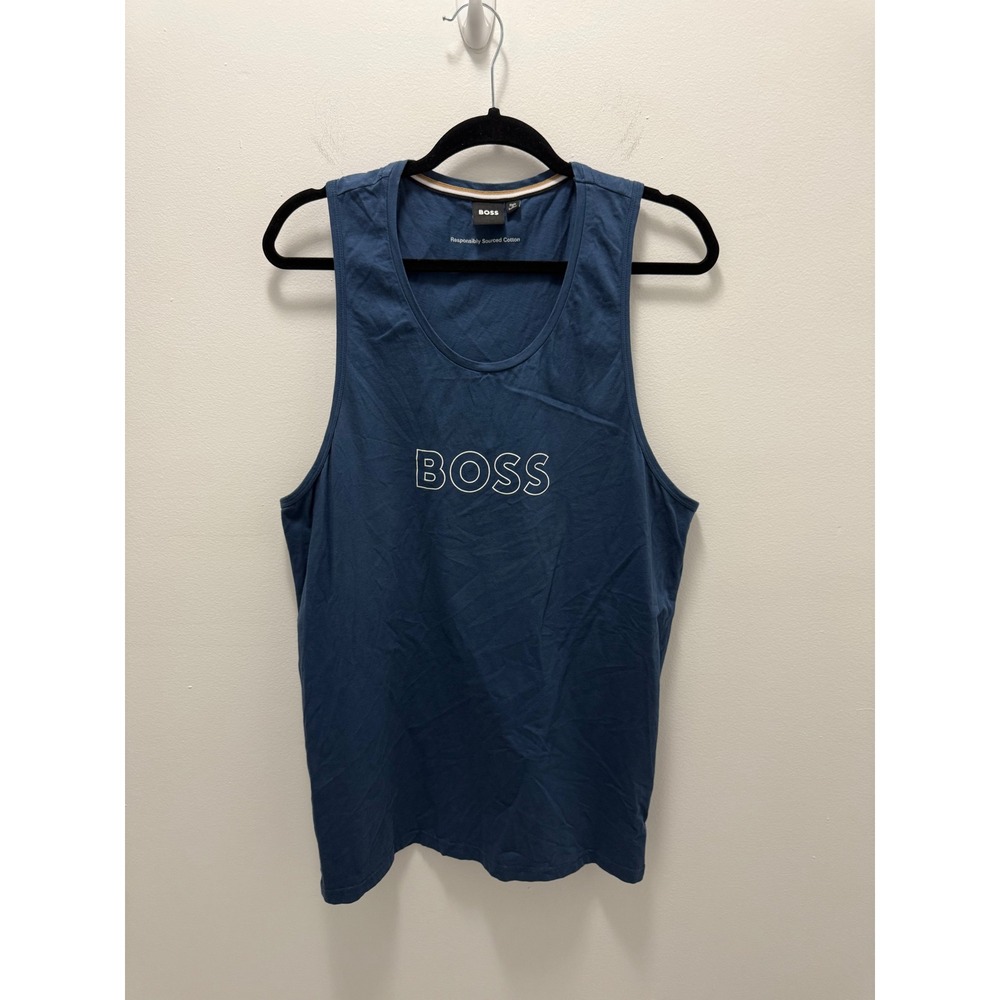 Hugo Boss Mens Tank Top Blue Cotton Logo Racerback Sleeveless Shirt Size L